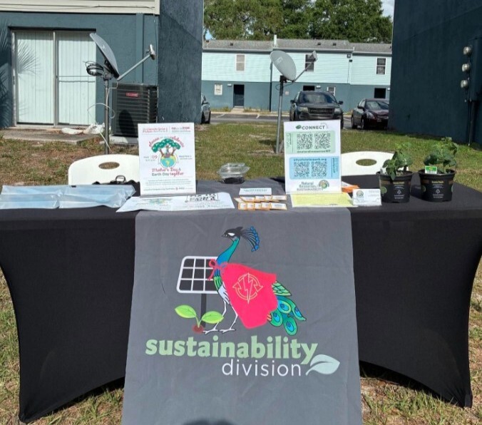 A table that says sustainability division with a peacock logo.