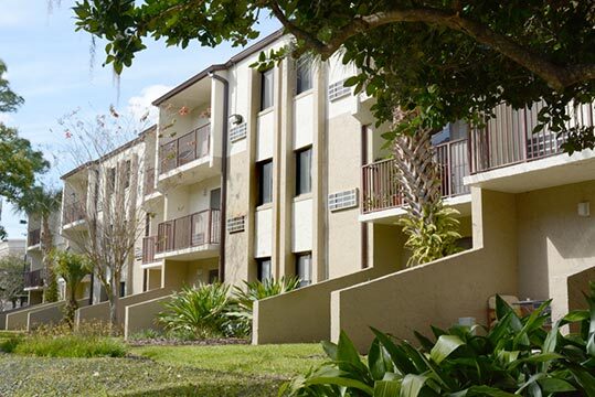 A view of the exterior of Tranquil Terrace apartments.