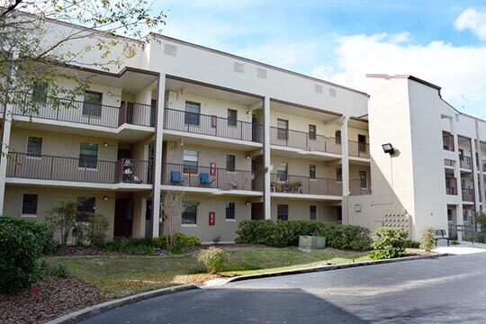 The street view of the Tranquil Terrace Apartments\' balconies.