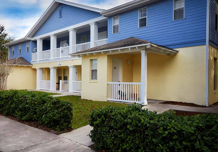 The exterior of the Railroad Avenue apartments.