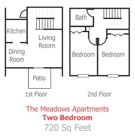 The floor plan of a 2 bedroom apartment at the Meadows.