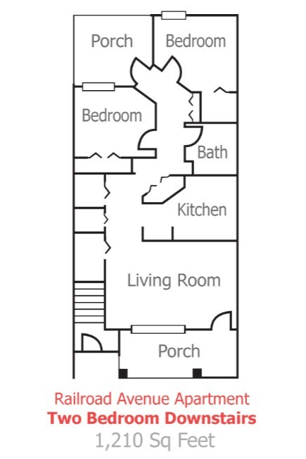 The Floor Plan of a 2 Bedroom apartment at Railroad Avenue.