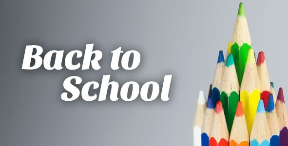 Back to School Text next to a group of colored pencils.