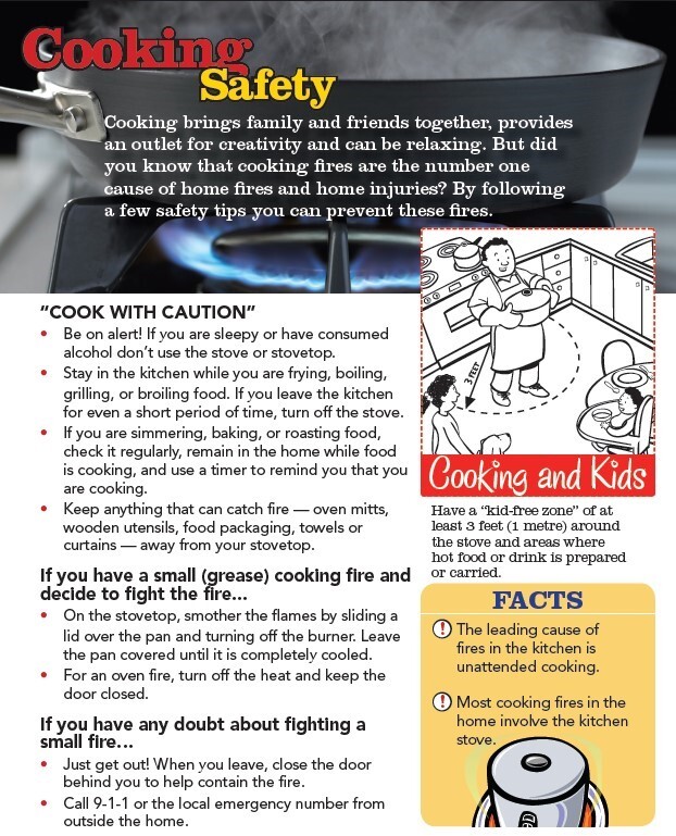 Cooking Safety Flyer. All information on this flyer is listed above.