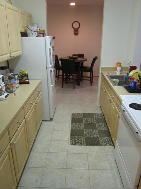 The kitchen of an apartment at Railroad Avenue.
