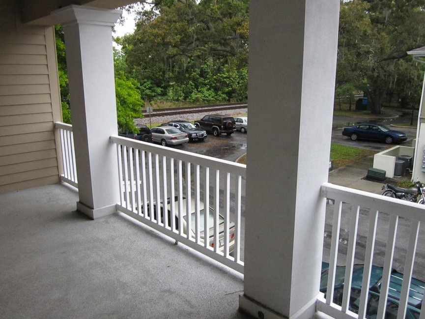 The balcony of an apartment at Railroad Avenue.