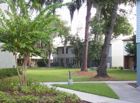 A view of the Meadows apartments building from the sidewalk.